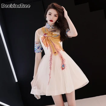 

2020 chinese dress qipao women's satin cheongsam evening dress chinese oriental qipao dresses phoenix embroidery retro dress