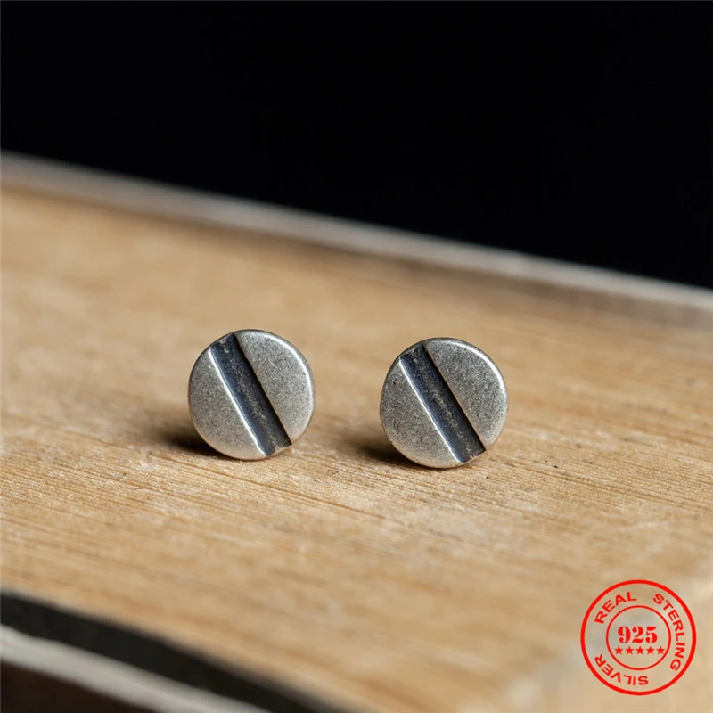 MKENDN-pendientes de 100% Plata de Ley 925 con tornillo hipoalergénico para hombre y mujer, aretes de tuerca de calle Punk personalizados