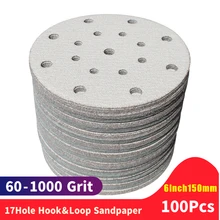 

100PC 6 Inch 17 Hole 60-1000 Grits Sanding Discs Premium Hook and Loop Heavy Duty Sandpaper for Random Orbital Sanders