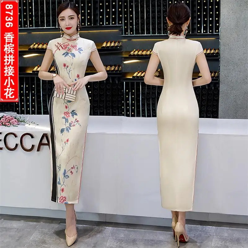 Модное сексуальное вышитое платье-чанпао винтажный китайский воротник Qipao Новинка тонкий Улучшенный чёнсам платье Размер S-4XL