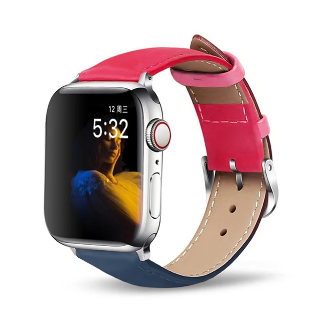 Dark blue pink Ремешок для apple watch ремешок 44 мм 40 мм apple watch 5 4 3 2 1 классический кожаный браслет correa ремешок для часов iwatch ремешок 42 мм 38 мм - Цвет ремешка: Dark blue pink