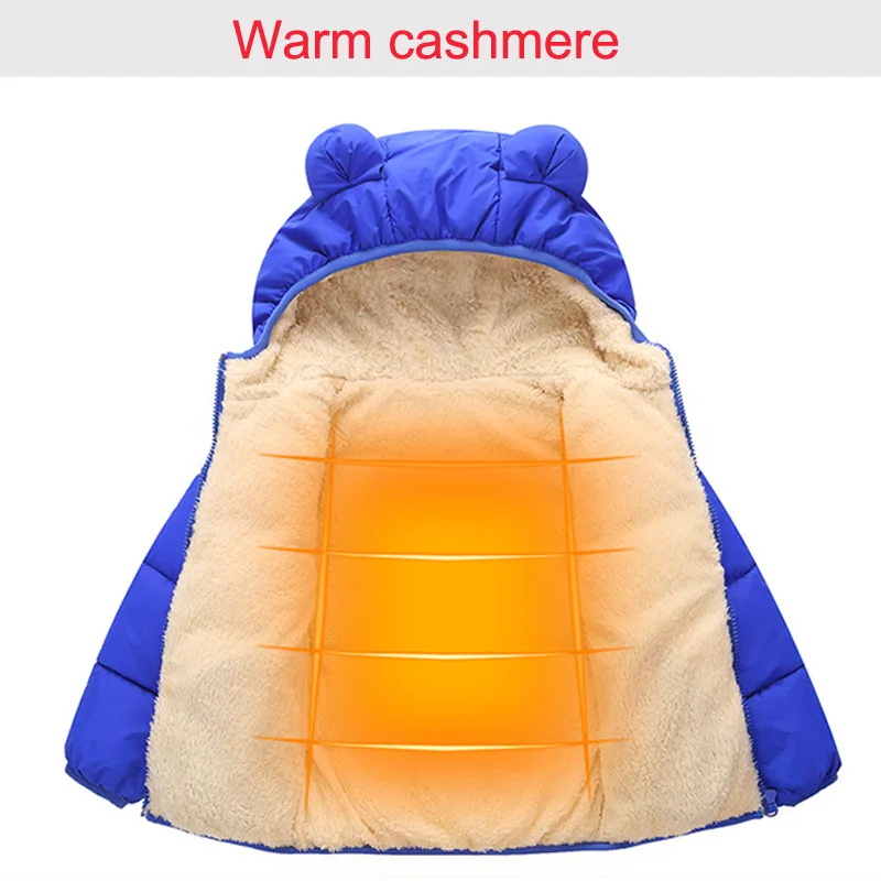 Casaco com capuz de algodão quente para bebês meninos e meninas, jaqueta acolchoada infantil, roupas de inverno, neve, parkas 3D, 1 a 3 anos