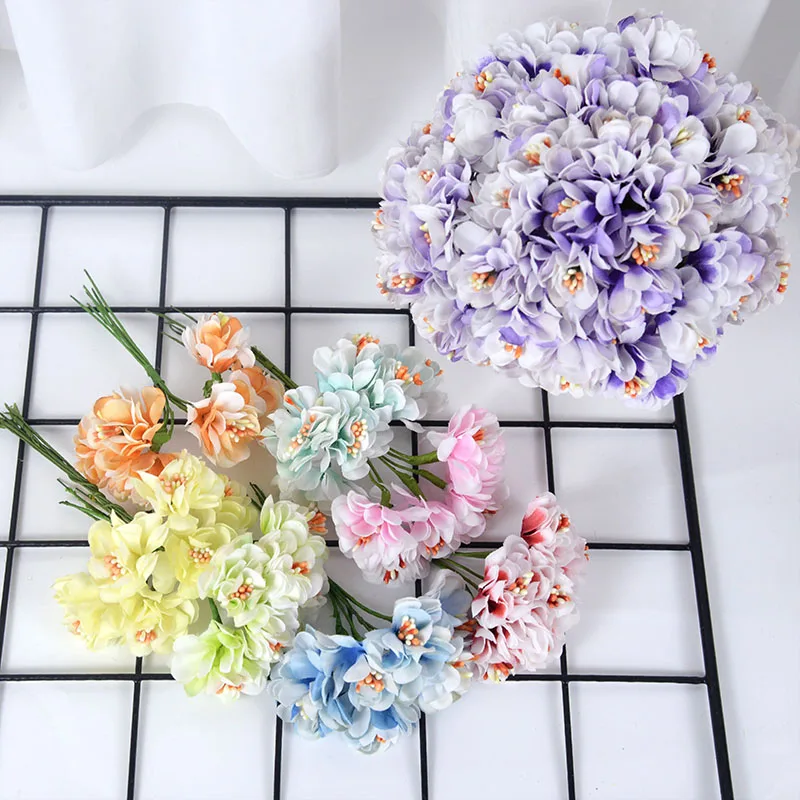 24/72pcs Mini Silk Stamen Artificial Rose Flowers Bouquet Wedding