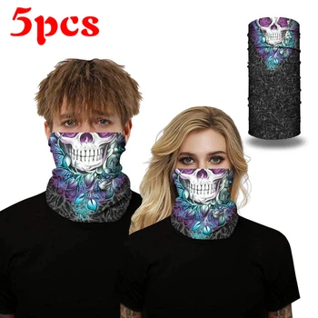 

5pcs Motocycle Sport Balaclava 3D Skull Bandanas Cycling Neck Headband Face Shield Mask Ghost Scarf Headwear Ski Hiking Scarves