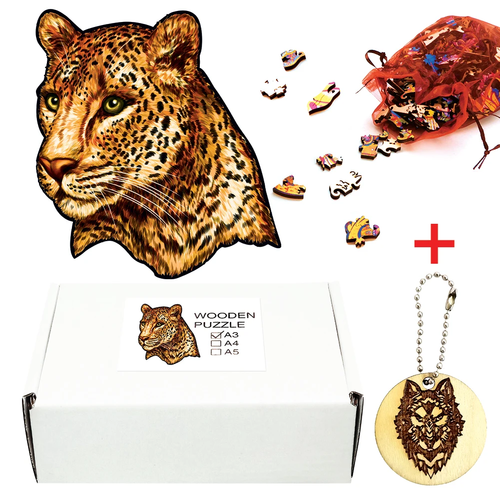 Wooden Animal Puzzle Leopard Fox Wolf Lion Tiger Jigsaw Board Set For Baby Toys Adults Kids Gifts Educational Games Toys Puzzle