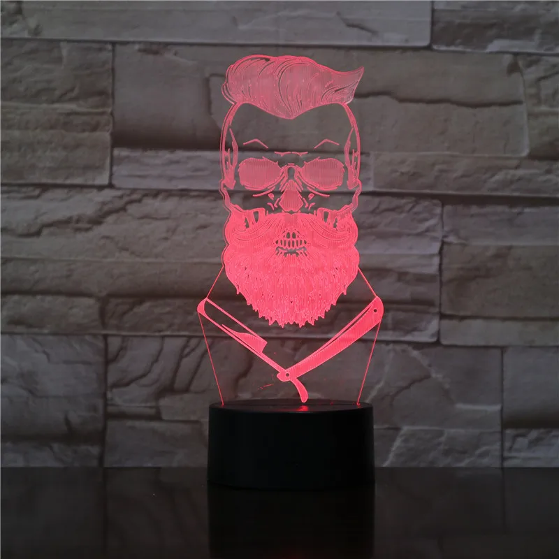 Barber Skull 3D Optical illusion Light Hipster Skeleton Shop Shave LED Night Table Visual Lamp Sign Gift 3D-2292 | Лампы и освещение