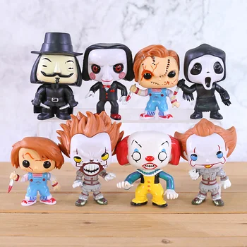 

Pennywise Billy Death V for Vendetta Chucky Q Version PVC Figures Dolls Toys Gift 8pcs/set