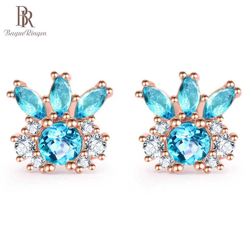 

Bague Ringen Trendy Gemstone Earrings for Women Individual Character Silver 925 Jewelry Aquamarine Zircon Rose Gold Color Female