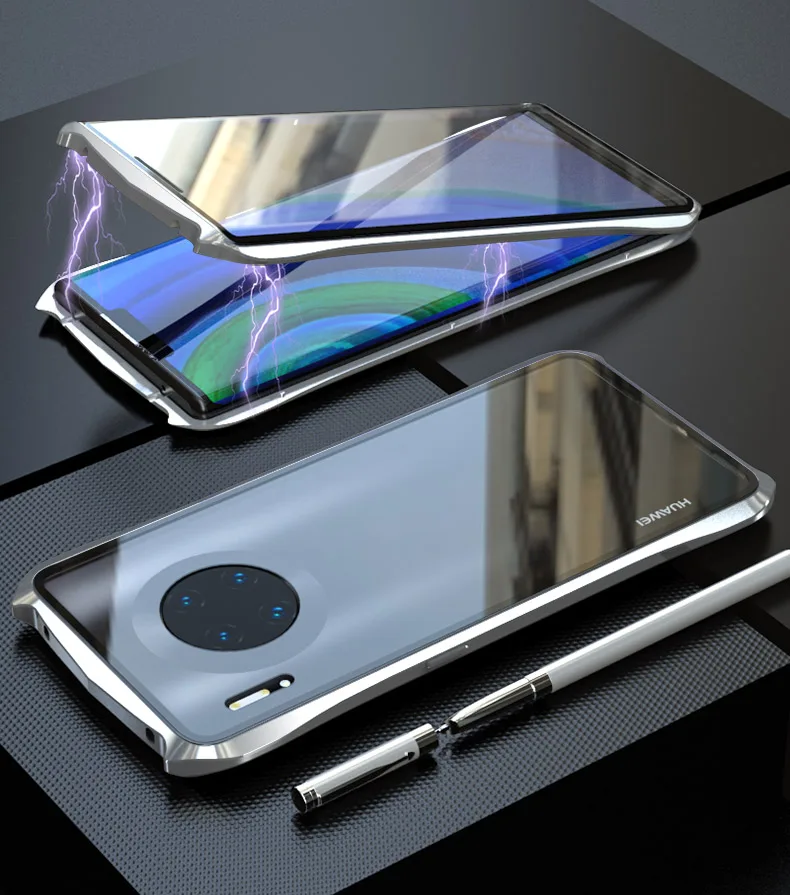 360 Full Protection Magnetic Case For Huawei Mate 30 Pro Glass Case for Mate 30 Metal Bumper Tempered Glass Cover for Nova 5