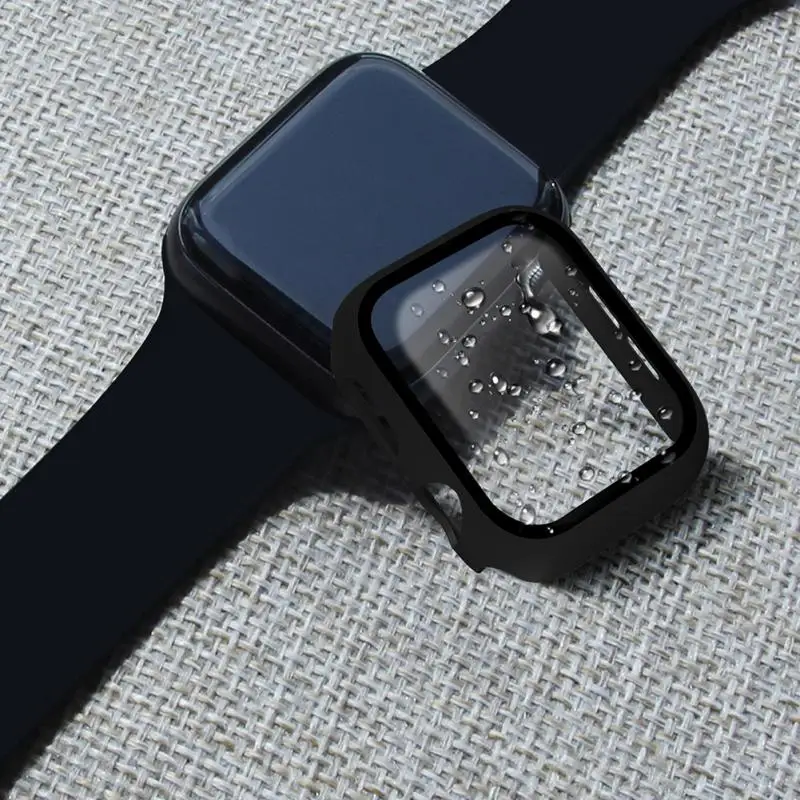 2 в 1 ударопрочный протектор экрана для Apple Watch полный охват против царапин ультра тонкий закаленное стекло чехол для часов