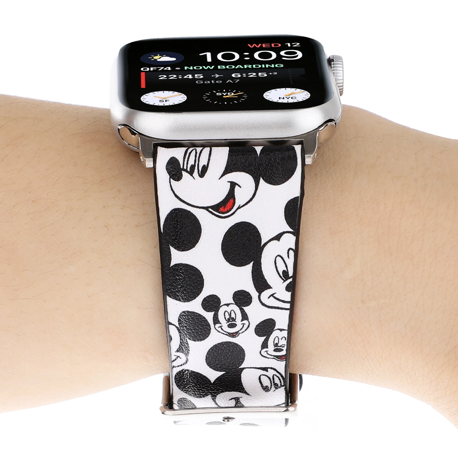 Ремешок из натуральной кожи для Apple Watch 5 band 4 44 мм 40 мм браслет с принтом Микки Мауса Для iwatch Series 3 2 1 38 мм 42 мм