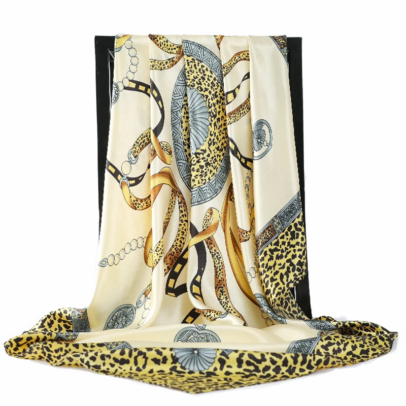 

Модные шарфы для женщин шаль с принтом Шелковый Атласный хиджаб шарф Женская бандана 90*90 см роскошные брендовые квадратные шали шарфы для женщин