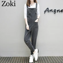 Zoki, винтажные женские джинсовые комбинезоны, Осенние, высокая талия, карандаш, подтяжки, комбинезоны, повседневные, свободные, корейские, женские джинсы, уличная одежда