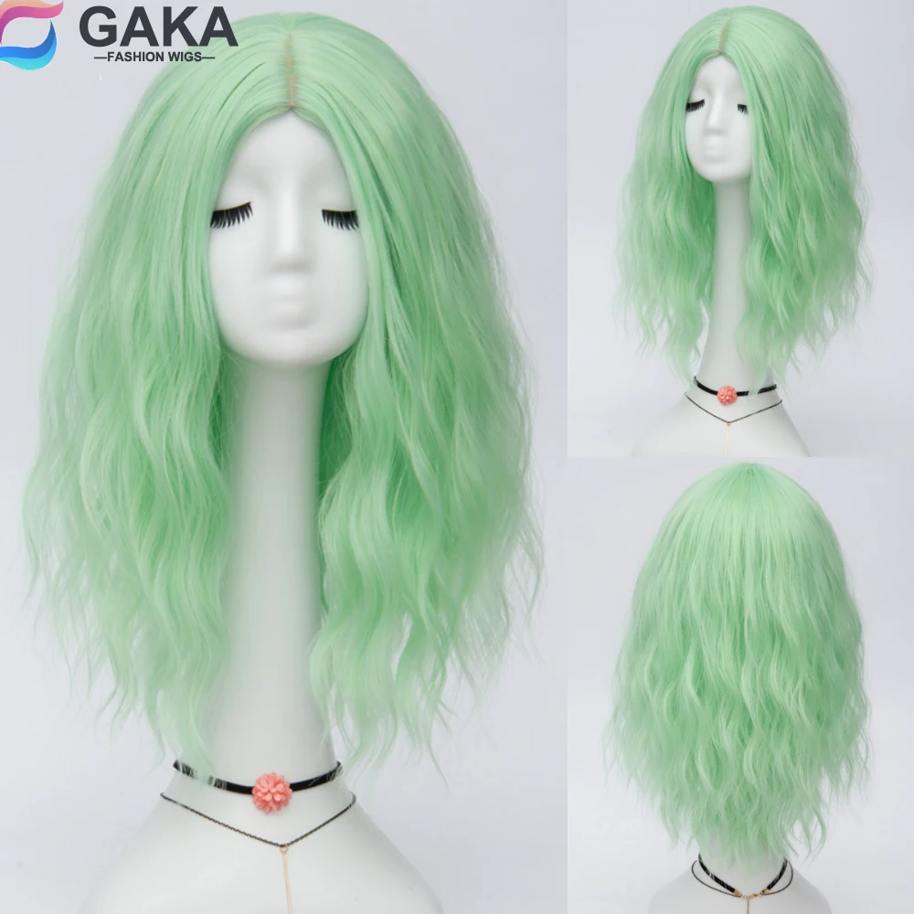 GAKA Long Curly Lolita Cosplay Wigs for Women Green Red Pink Grey Synthetic Middle Part Line Hair Headgear for Girl Party