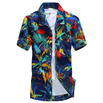 

Men Hawaiian Print Short Sports Beach Quick Dry Blouse Top Blouse