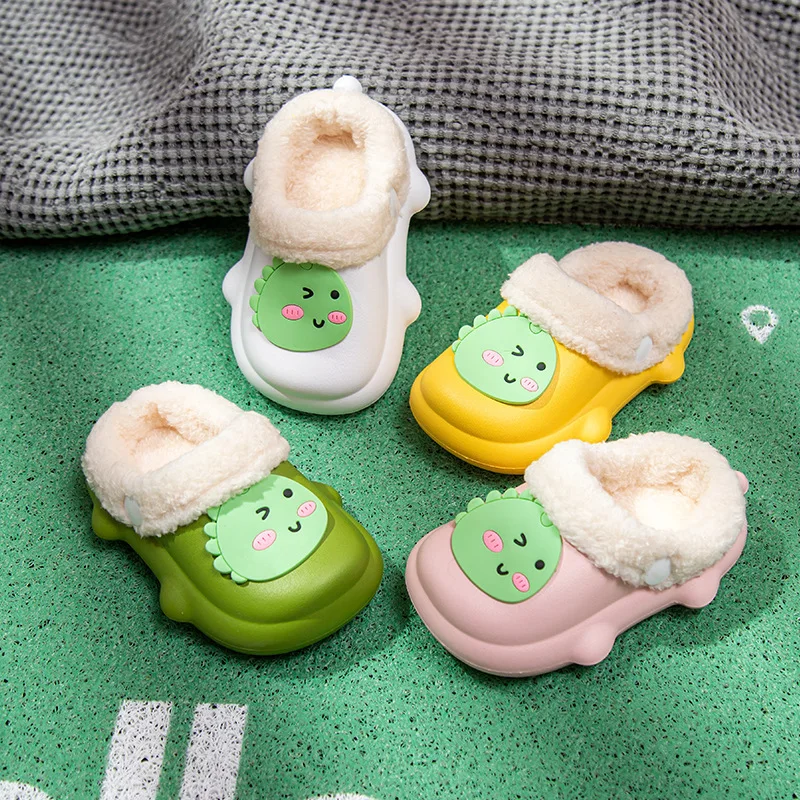 0-7y Kids Mules & Clogs Winter Boys Girls Sandals Flat Cartoon Water Proof Add Wool Beach Slippers Children Garden Shoes hc17