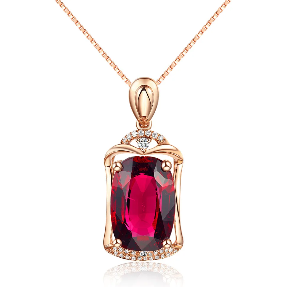 Pendant Necklace 14K Rose Gold Gemstone Natural Red Ruby Pendant 45cm Necklace Jewelry 1cm