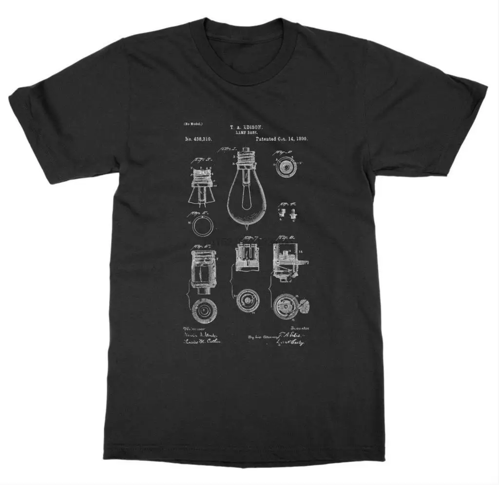 Edison Bulb Patent T-Shirt Light Electric Invent New Advance Trademark Protect Style Vintage T SHIRT Short Sleeve Funny Top Tee | Мужская