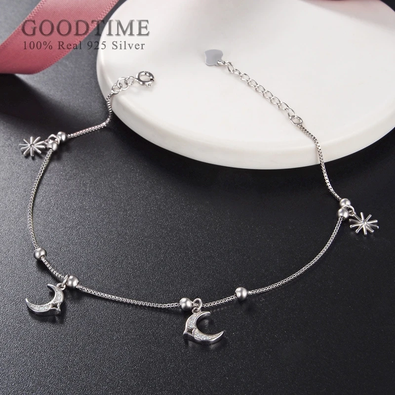 Fashion Silver Anklet For Women 925 Sterling Silver Bead Moon Anklet Gift For Wife Lady Foot Jewelry Accessories Party