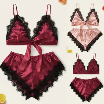 

2020New Women Satin Wireless Bow Bra Camisole Shorts Set Sleepwear Lingerie home Nightwear Summer Sling Sleepwear Set платье