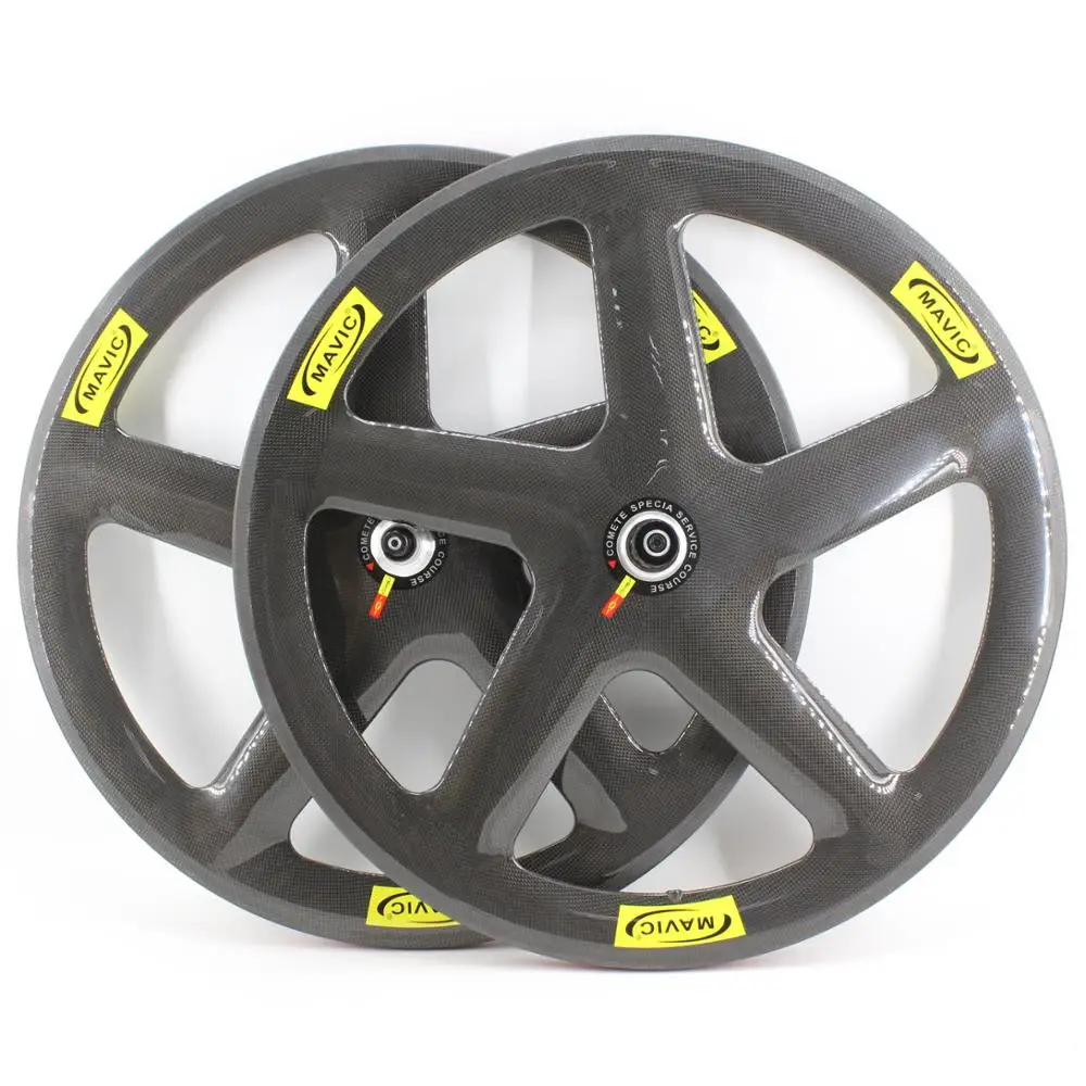 New 700C Road Track Fixed Gear bike full carbon fibre 5 spokes bicycle wheelset carbon clincher tubular rim five spoke Free ship