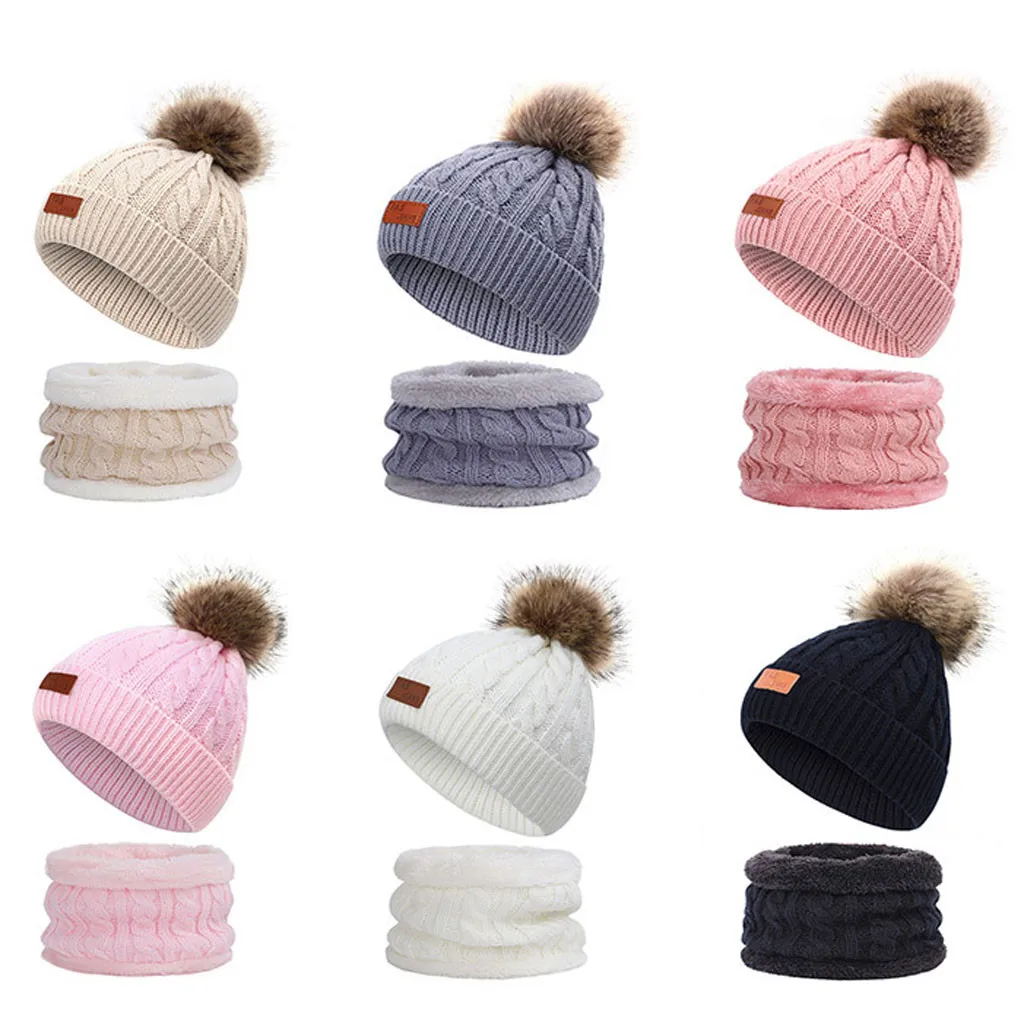 Autumn Winter knitted Beanies Hat Women Velvet Thick Warm Wool Skullies Cap Bib Female Bonnet Beanie Caps Windproof Riding Sets