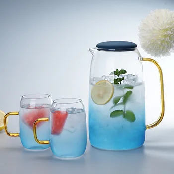 

Newly Blue Gradient Color Marble Cold Water Glass Bottle Set High Temperature Resistant Glass Jar Jug Kettle-35