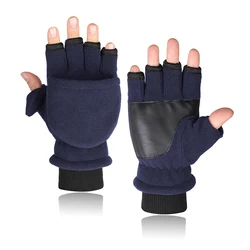 Women Men Winter Polar Fleece Half Finger Flip Gloves Double Layer Touch Screen Fingerless Convertible Mittens Wrist