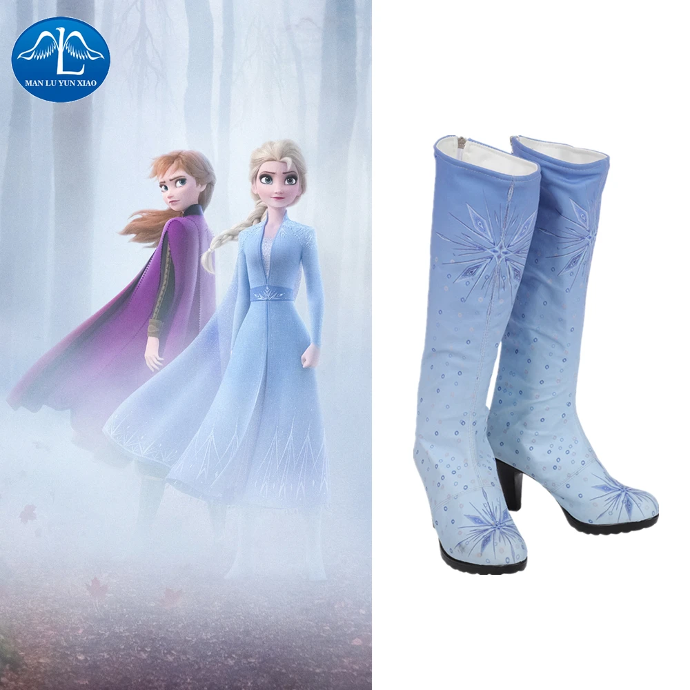 

Manluyunxiao Elsa Cosplay High Heel Boots Halloween Costume for Women Kids Fancy Elza Blue Shoes Princess Anna Outfit