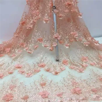 

2019 New style French net lace fabric 3D flower African tulle mesh lace fabric high quality african lace fabric