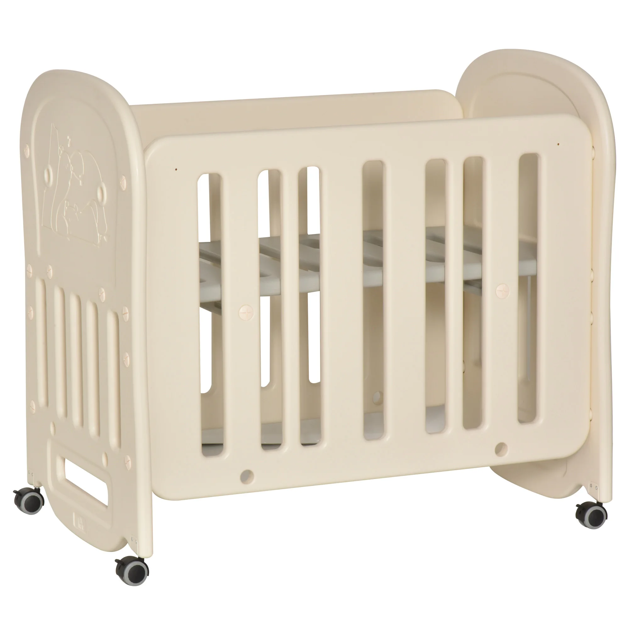 HOMCOM Cuna de Bebé 2 en 1 para 0-6 Años Ajustable en 2 Alturas Convertible en mecedora con Ruedas y Frenos 107x70x100 cm Beige
