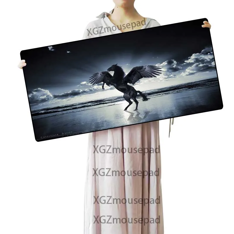  XGZ Seaside Scenery Custom Large Mouse Pad Black Lock Edge Animal Horse Computer Desk Mat Speed Non