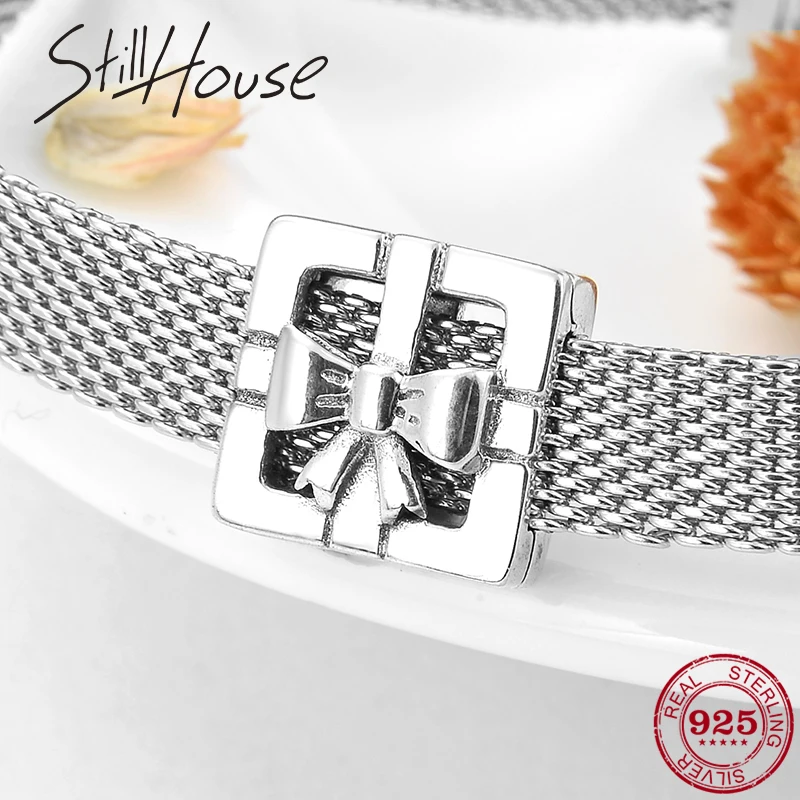2019 Hot 925 Sterling Silver Hollow Square shape Bow Clips beads Fit Reflections Bracelet Original Charm Women Jewelry | Украшения и