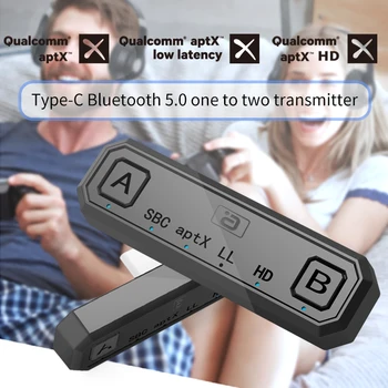 

Bluetooth 5.0 Wireless Audio Transmitter APTX HD/LL USB Type C Transceiver Adapter For Nintendo Switch Lite PS4 TV one to two