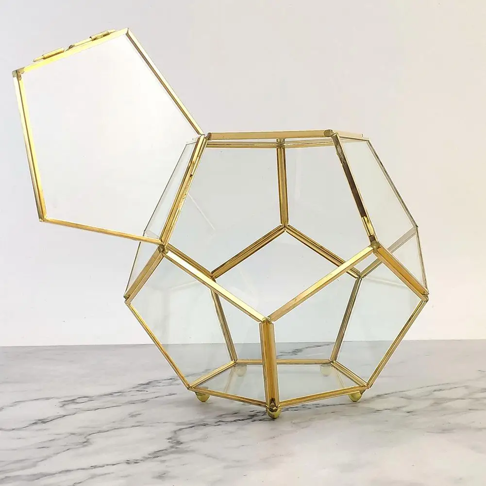 

Geometrical Clear Glass Jewelry Box Gem Trinket Case Tabletop Jewelry Ring Display Case Treasure Necklace Storage Box Organizer