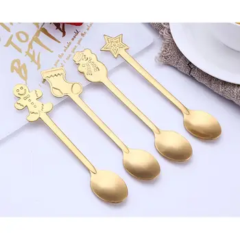 

4pcs/set/1pc box Stainless Steel Christmas Tableware Coffee Spoons Dessert Spoon X7YD