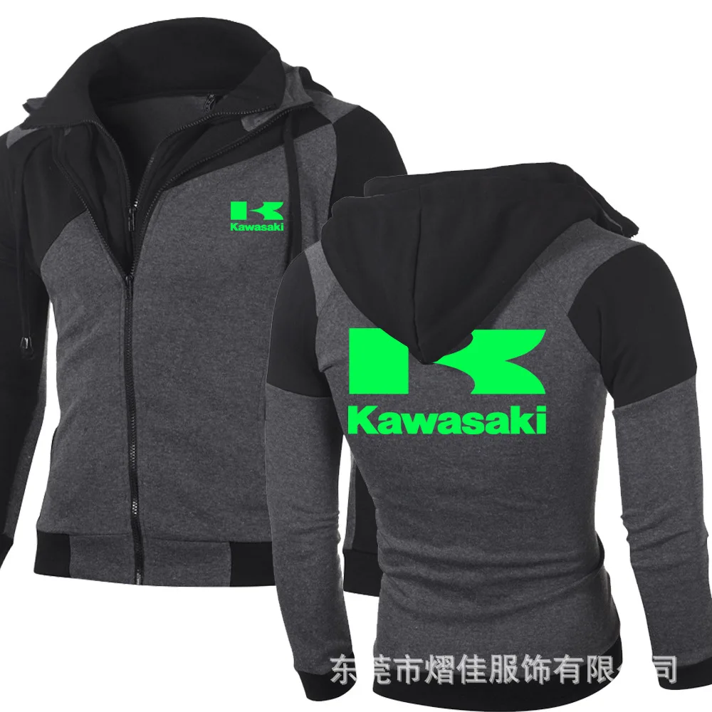 Kawasaki свитера с логотипами Высокое качество Повседневная куртка двойная молния для Suzuki толстовка флис кардиган пальто - Цвет: Серый