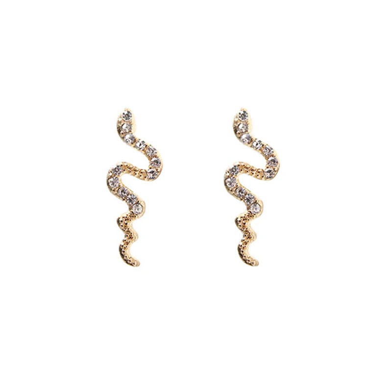 

Gold Metal Crystal Snake Cobra Insects Minimalist Stud Earrings Summer Korean Fashion Party Minimalism Club Hiphop Jewelry