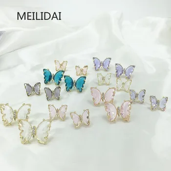 

MeiLD Stained Glass Crystal Butterfly Stud Earring For Women Transparent Glass Shiny Prom Jewelry Chic Earring Jewelry Wholesale