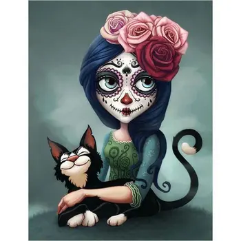 

5D DIY Diamond Embroidery Halloween girl Cross Stitch Bedroom Decorative Painting Mosaic cat Crystal square diamond painting