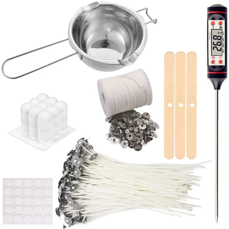 Candle Making Kit DIY Candle Craft Tools with Melting Pot 100pcs Wick Mould Thermometer for Home Aroma Making Tool