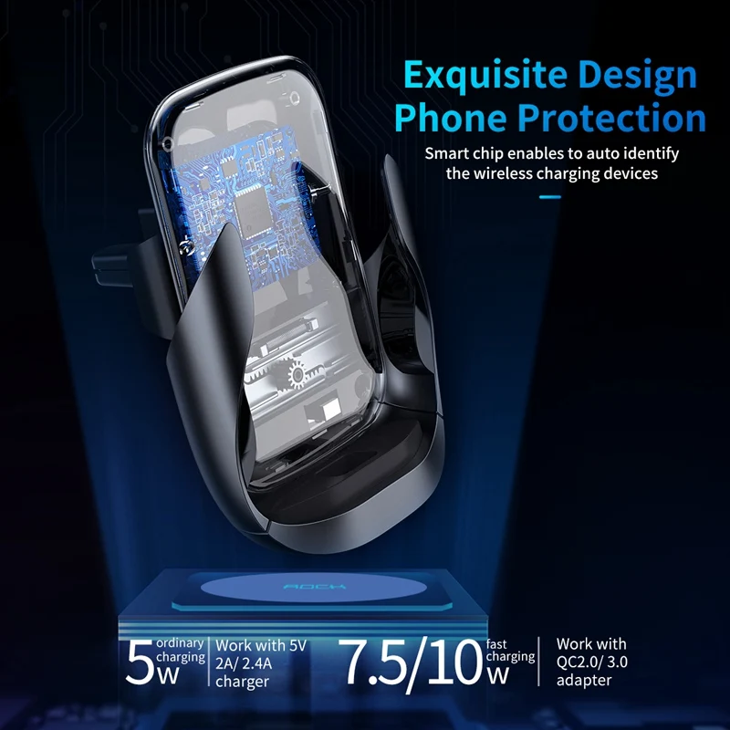 ROCK 10W Qi автомобильное беспроводное зарядное устройство для iPhone X XS samsung S9 быстрая Беспроводная зарядка мобильный телефон зарядное устройство автомобиль держатель телефона Подставка