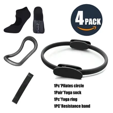 4pcs Set Magic Pilates Circle Fitness Yoga Ring Workout Lose Weight Body Building Tool with Mini Resistance Band and Yoga Socks tanie tanio NoEnName_Null CN (pochodzenie) Yoga Circle Set Woman girl young beauty Retail Wholesale Drop shipping Yoga accessories