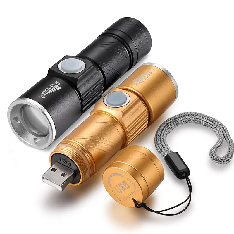  Mini USB Rechargeable Led FlashLight Torch 3 Modes Zoom Powerful LED Flash light Lanterna For Outdo