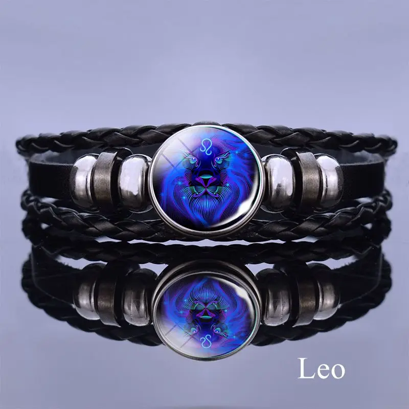 12 Zodiac Signs Constellation Charm Bracelet Men Women Fashion Multilayer Weave leather Bracelet & Bangle Birthday Gifts 4