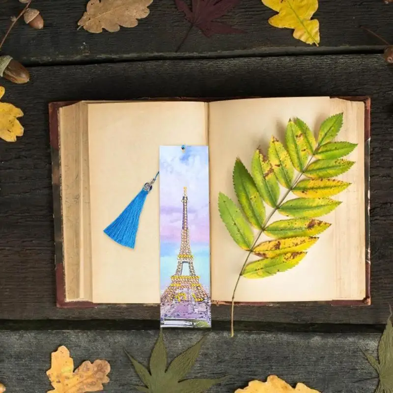 VKTECH 5D DIY Diamond Painting Bookmark Leather Tassel Book Marks Special Shaped Diamond Embroidery Book Page Mark Gift For Kids
