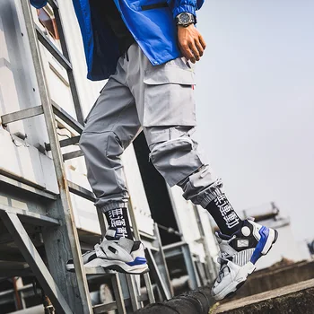 

Men Hip Hop Black Cargo Pants joggers Sweatpants Overalls Men Streetwear Harem Pants Patchwork Pockets Fashions Trousers Male