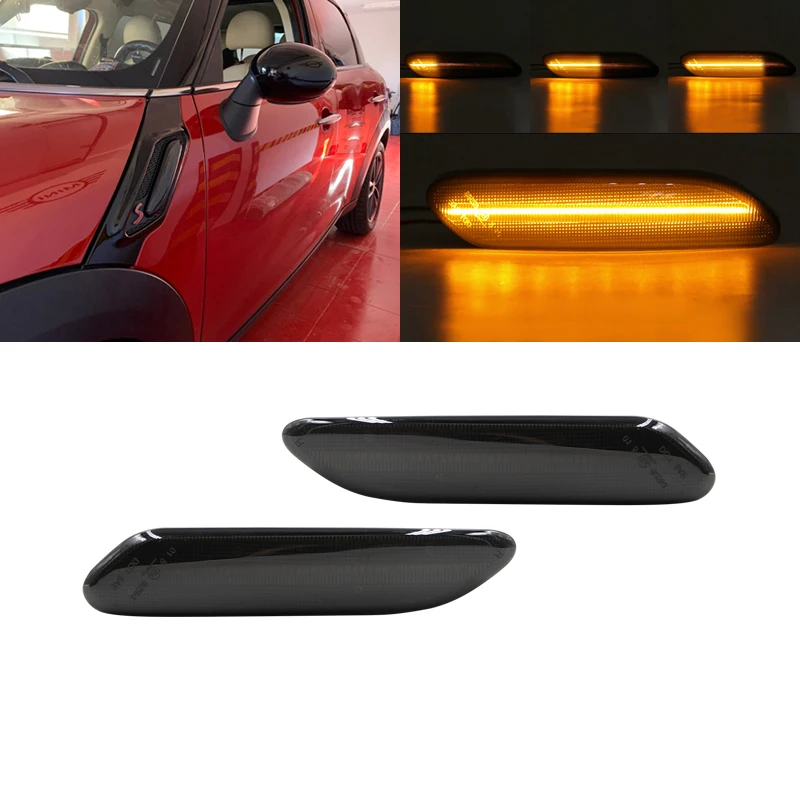 2x Smoked Dynamic Sequential Amber Front Led Side Marker Lights For