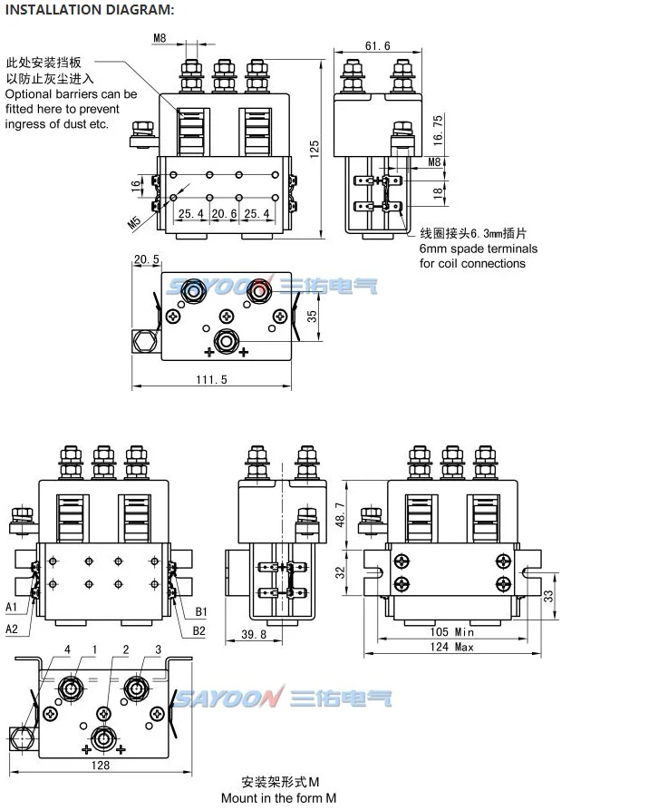 Description Picture 4 of itemCZWT200A ZJWT200A DC182 DC Contactor Relay 12V 24V 36V 48V 60V for Electric Vehicle Forwarding and Reversing DC Motor