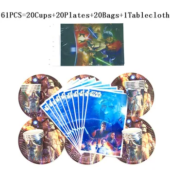 

61Pcs Disney Star Wars Theme Kids Birthday Party Decorations Cups Plate Tablecloth Festival Gift Bags Star Wars Tableware Supply